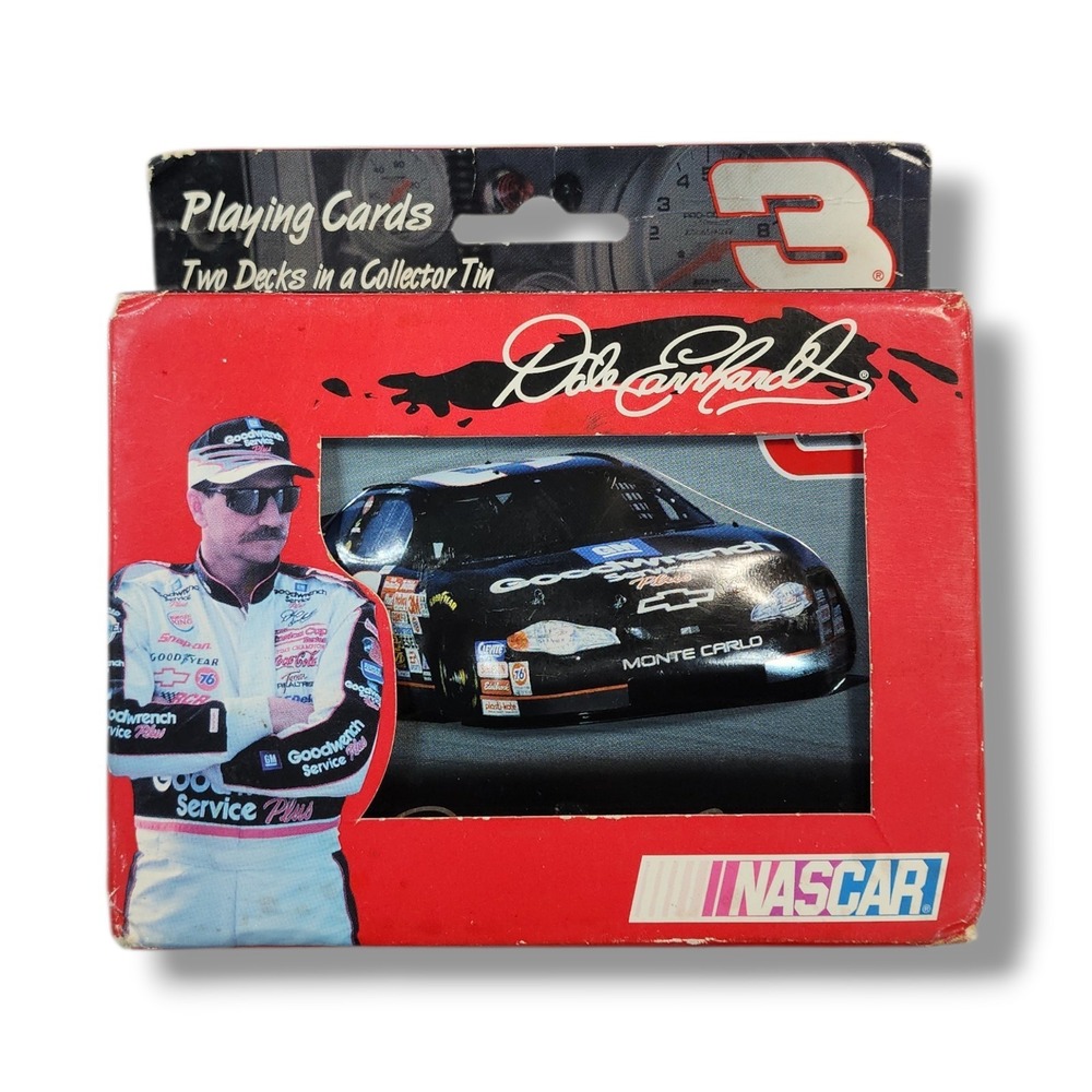 New 2001 Dale Earnhardt Sr #3 NASCAR‎ 2 Deck Playing Cards In Embossed Tin Flaws